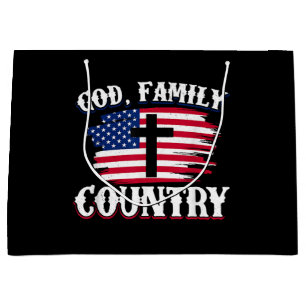 God Family Country American Flag Cross Christian P Large Gift Bag