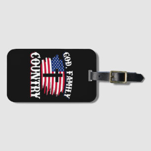 God Family Country American Flag Cross Christian P Luggage Tag