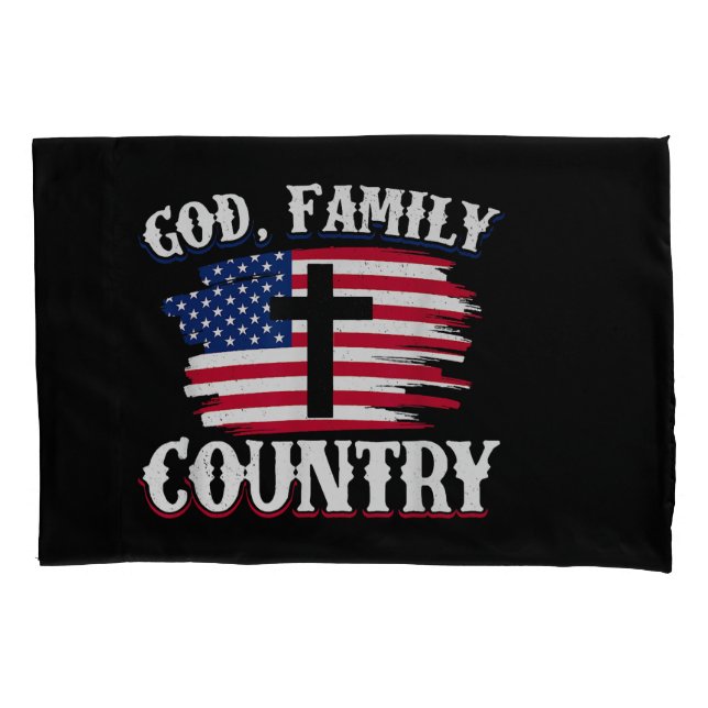 God Family Country American Flag Cross Christian P Pillowcase (Front)