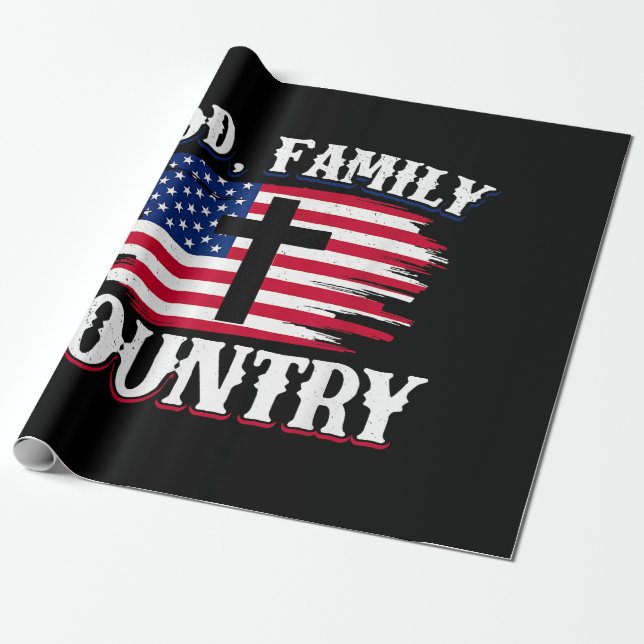 God Family Country American Flag Cross Christian P Wrapping Paper (Unrolled)