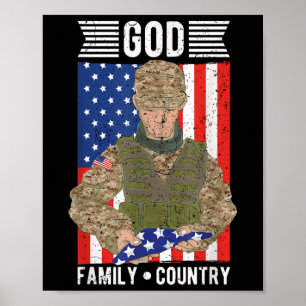God Family Country American Us Flag Soldier Memori Poster