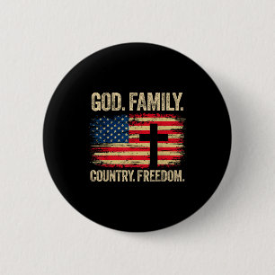 God Family Country Dom Usa Flag Cross  6 Cm Round Badge