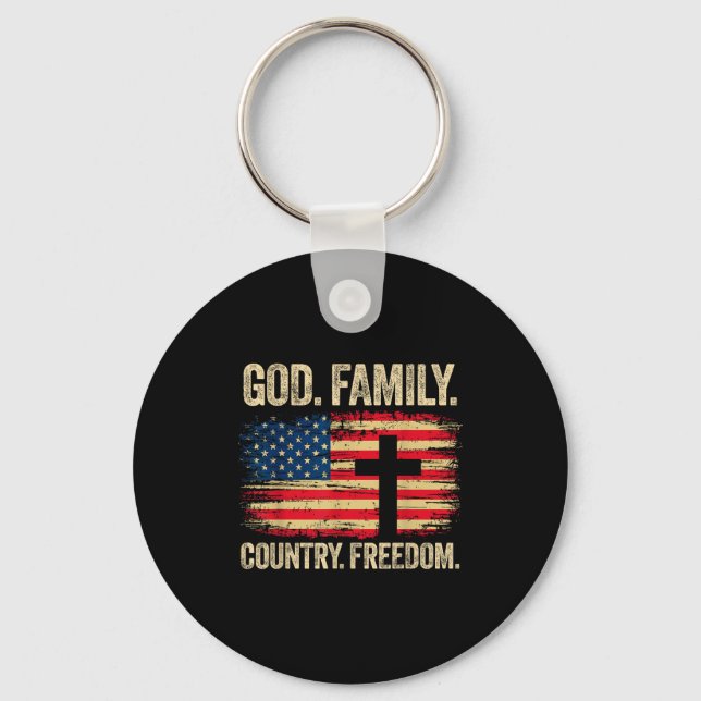 God Family Country Dom Usa Flag Cross  Key Ring (Front)