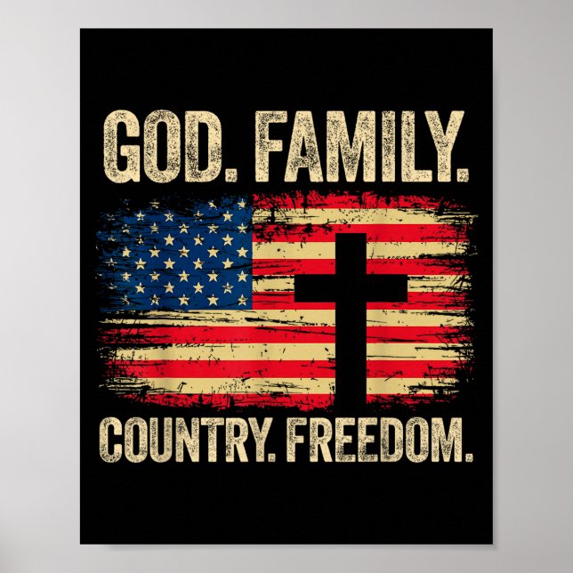God Family Country Dom Usa Flag Cross  Poster (Front)