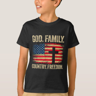 God Family Country Dom Usa Flag Cross  T-Shirt