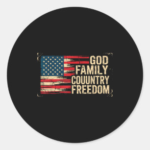 God Family Country Freedom Usa Flag Classic Round Sticker