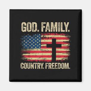 God Family Country Freedom USA Flag Cross Magnet
