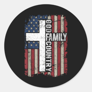 God Family Country Patriotic Christian Vintage Usa Classic Round Sticker
