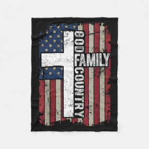 God Family Country Patriotic Christian Vintage Usa Fleece Blanket