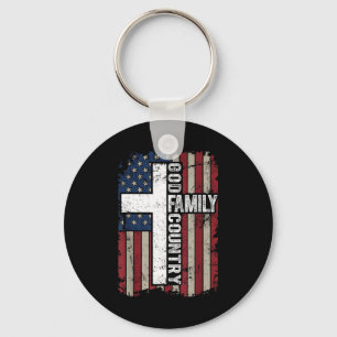 God Family Country Patriotic Christian Vintage Usa Key Ring