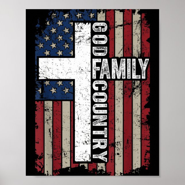 God Family Country Patriotic Christian Vintage Usa Poster (Front)
