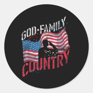 God Family Country Soldier Us Flag American Memori Classic Round Sticker