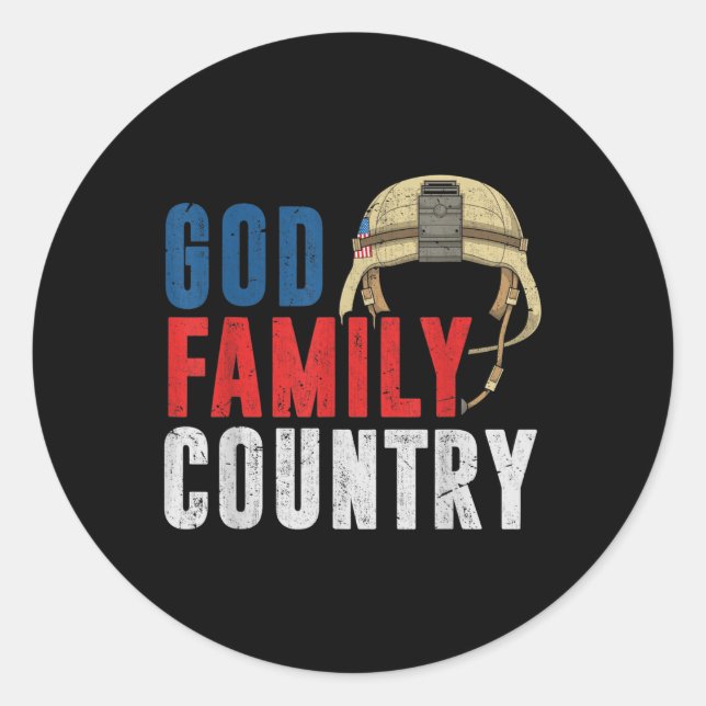 God Family Country Soldier Usa Proud American Memo Classic Round Sticker (Front)