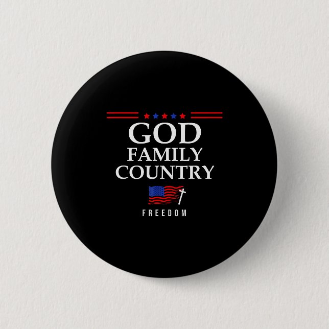 God Family Country Us Flag Christian Saying Dom Je 6 Cm Round Badge (Front)