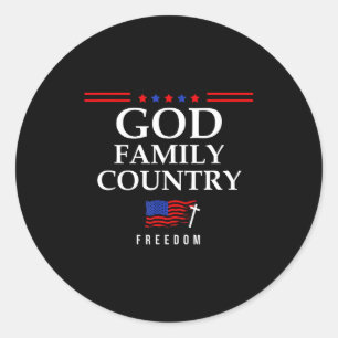 God Family Country Us Flag Christian Saying Dom Je Classic Round Sticker