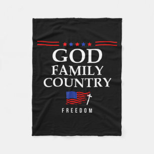 God Family Country Us Flag Christian Saying Dom Je Fleece Blanket