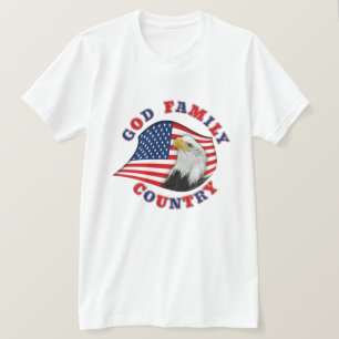 GOD FAMILY COUNTRY w Eagle on US Flag T-Shirt