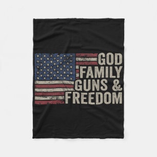 God Family Guns And Freedom - Pro Gun Vintage Usa Fleece Blanket