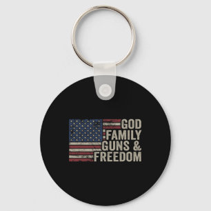 God Family Guns And Freedom - Pro Gun Vintage Usa Key Ring