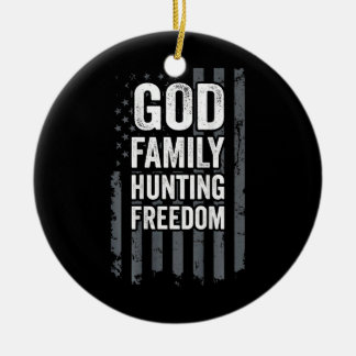 God Family Hunting Freedom Funny Hunter USA Flag Ceramic Tree Decoration