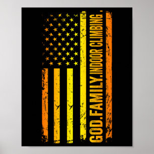 God Family Indoor Climbing Us American Flag Father Poster