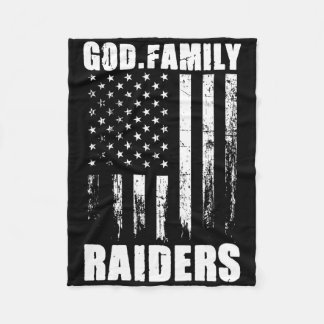 God. Family. Raiders. Vintage Usa Flag Fleece Blanket