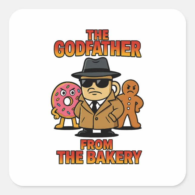 God Father from Bakery – Cartoon Coffee & Doughnut Square Sticker (Front)