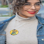 God Favors Me 6 Cm Round Badge<br><div class="desc">Beautiful graphic design,  watercolor yellow flower backdrop with the words "GOD FAVORS ME" - all in a dark navy blue background.</div>