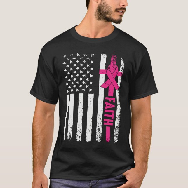 God Fearing Patriotic Pink Ribbon Faith American F T-Shirt (Front)