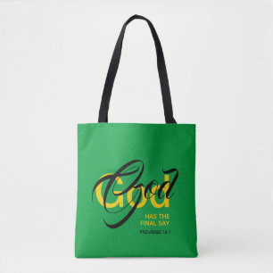GOD FINAL SAY Scripture Monogram Green Tote Bag
