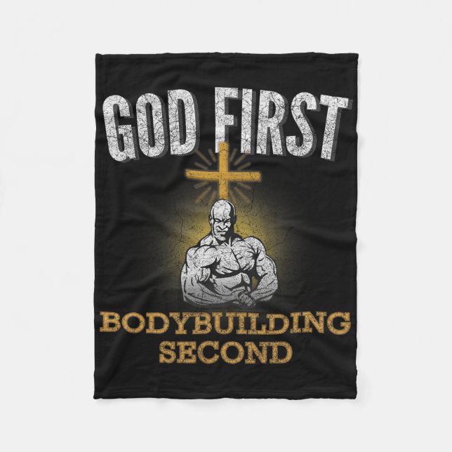 God First Bodybuilding Second Christian Gym Workou Fleece Blanket (Front)