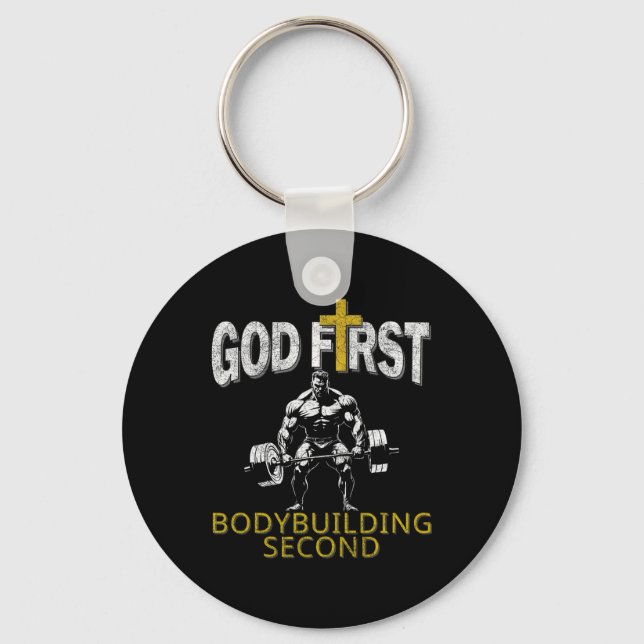 God First Bodybuilding Second Christian Gym Workou Key Ring (Front)
