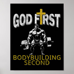 God First Bodybuilding Second Christian Gym Workou Poster