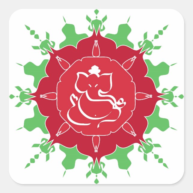 God Ganesha on red flower Square Sticker (Front)