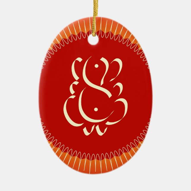 God Ganesha with sun rays Ceramic Tree Decoration (Front)