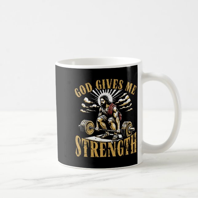 God Gives Me Strength Christian Gym Workout Motiva Coffee Mug (Right)