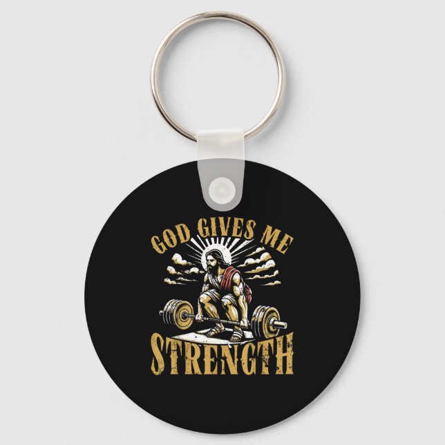 God Gives Me Strength Christian Gym Workout Motiva Key Ring (Front)