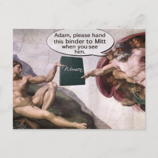 God giving Adam Romney's Binder Full of Women Postcard