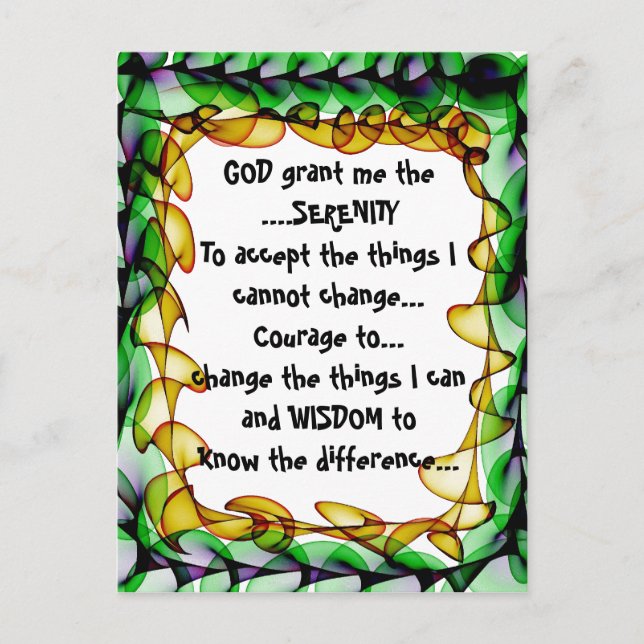 GOD grant me the SERENITY on a colourful postcard (Front)