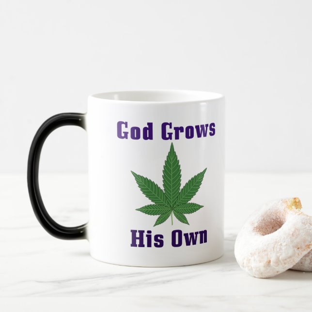 God Grows His Own Weed Funny Magic Mug (With Donut)