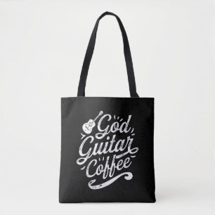 God Guitar Coffee Music Lover Funny Christian Tote Bag
