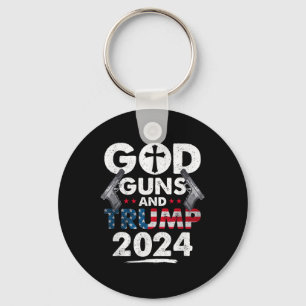 God Guns And Trump 2024 Usa American Flag Key Ring