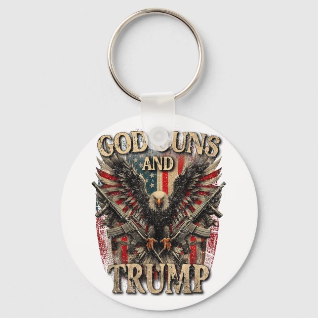 God Guns And Trump 2nd Amendment Flag Eagle Key Ring (Front)