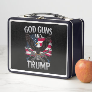God Guns And Trump Eagle American Flag Vintage Metal Lunch Box