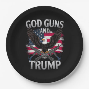 God Guns And Trump Eagle American Flag Vintage Paper Plate