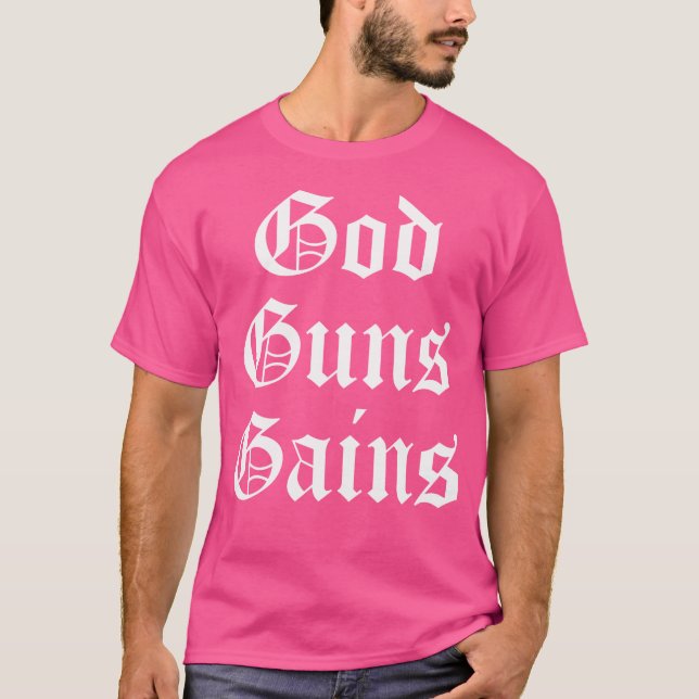 God Guns Gains Patriotic Weight Lifting T-Shirt (Front)