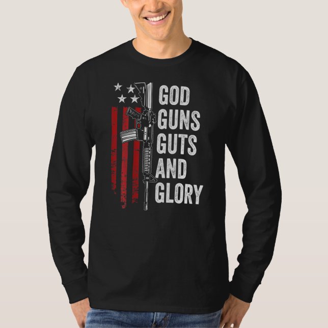 God Guns Guts Glory   Patriotic Usa Flag Pro Gun   T-Shirt (Front)