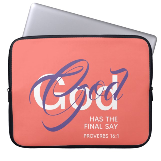 GOD HAS FINAL SAY Monogram Scripture Coral Laptop Sleeve (Front)