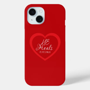 God Heals the Brokenhearted Red Heart Bible Verse iPhone 15 Case