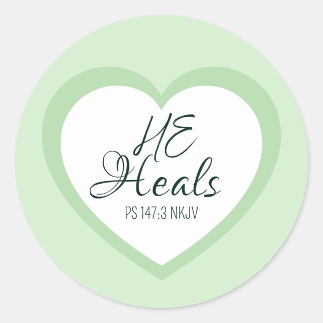 God Heals the Brokenhearted Soft Green Encouraging Classic Round Sticker (Front)